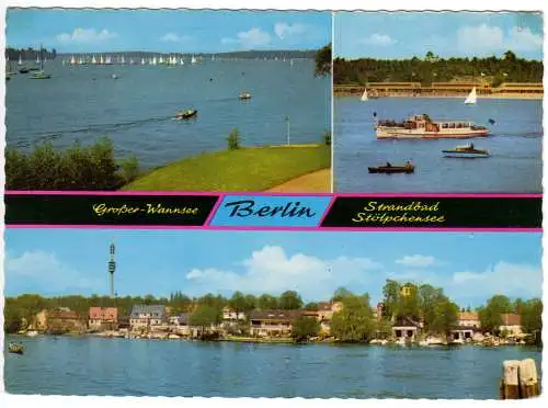 AK, Berlin Wannsee, drei Abb., Wannsee und Strandbad Stölpchensee, 1967