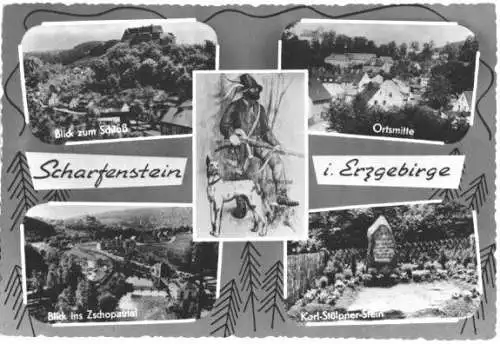 AK, Scharfenstein Erzgeb., fünf Abb., gestaltet, 1965