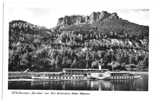 AK, Sächsische Schweiz, DSU-Dampfer "Dresden" am Lilienstein, 1956