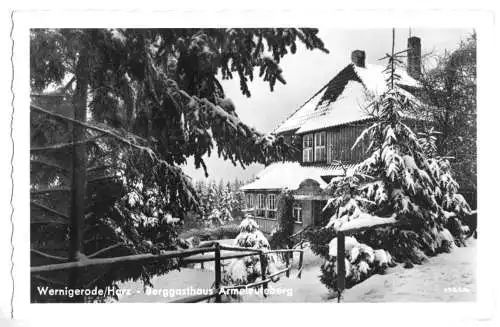 AK, Wernigerode Harz, Berggasthaus Armeleuteberg, Winteransicht, 1955