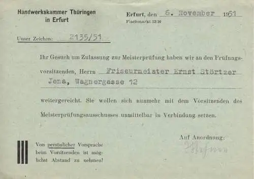 AFS, Handwerkskammer Thüringen, o Erfurt 1, 6.11.51