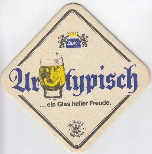 Bierdeckel, Urtypisch, Brauerei Zipf, Burgenland, Urlaubswerbung, 1984