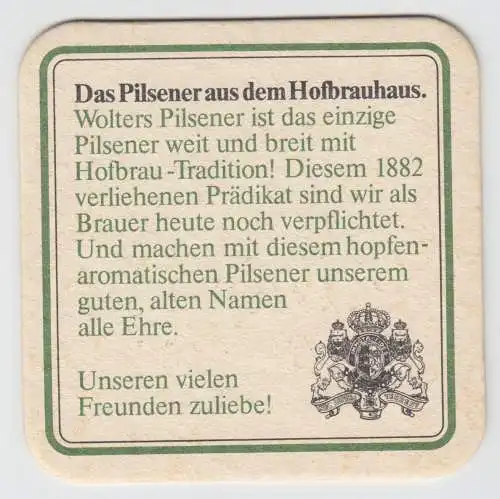 Bierdeckel, Hofbrauhaus Wolters, Braunschweig.um 1990