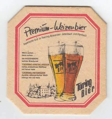 Bierdeckel, Bayrische Graf zu Toerring Brauereien, Jettenbach und Pörnbach, 1985