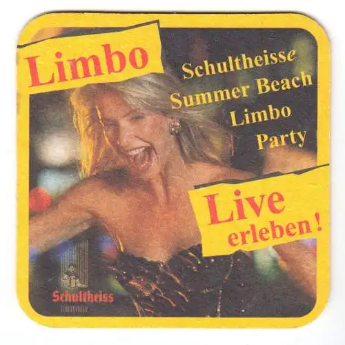 Bierdeckel, Brauerei Schultheiss, Berlin, Limbo-Party, 14.8.99