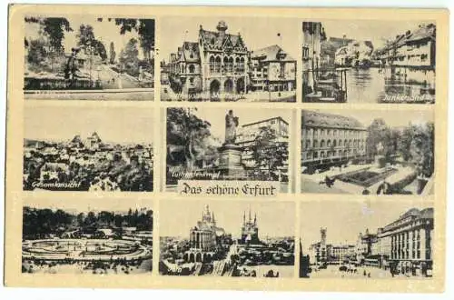 Ansichtskarte, Erfurt, neun städtische Abb., um 1949