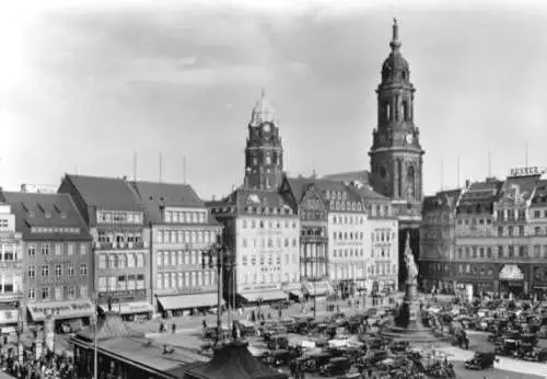 Ansichtskarte, Dresden, Altmarkt mit Denkmal, vor 1945, 1982