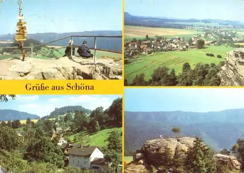 Ansichtskarte, Reinhardtsdorf-Schöna Kr. Pirna, OT Schöna, vier Abb., 1988