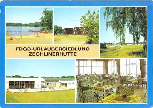 AK, Zechlinerhütte Kr. Neuruppin, FDGB-Urlaubersiedlung, fünf Abb., um 1989