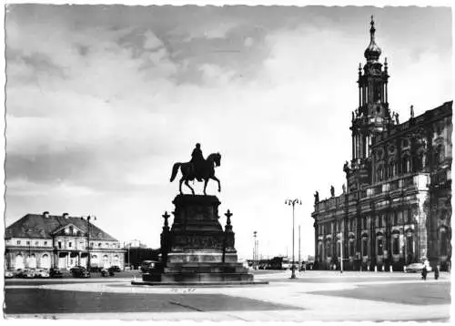 Ansichtskarte, Dresden, Theaterplatz, kath. Probsteikirche u. HOG "Ital. Dörfchen", 1960