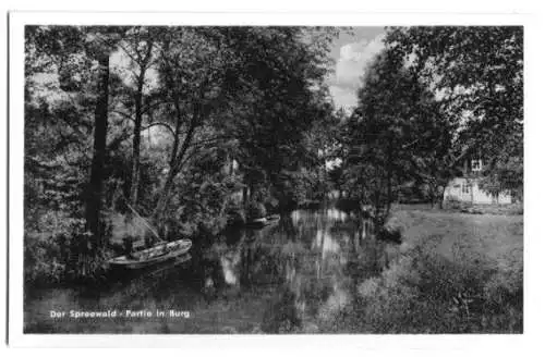 Ansichtskarte, Burg im Spreewald, Ortspartie, 1955