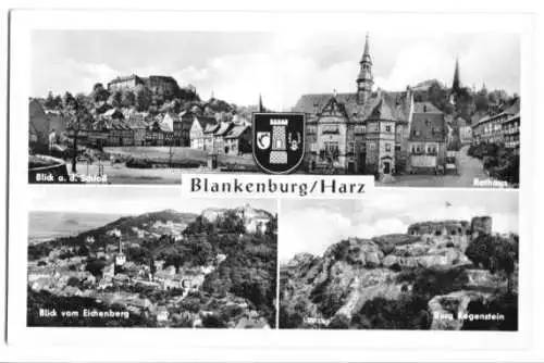 Ansichtskarte, Blankenburg Harz, vier Abb., Wappen, 1959