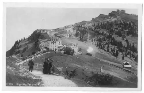 AK, Rigi-Staffel, Gesamtansicht mit Bahnlinie, um 1930