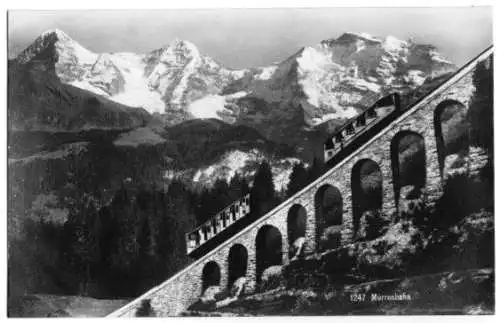 Ansichtskarte, Mürrenbahn, Zug, Viadukt, um 1930