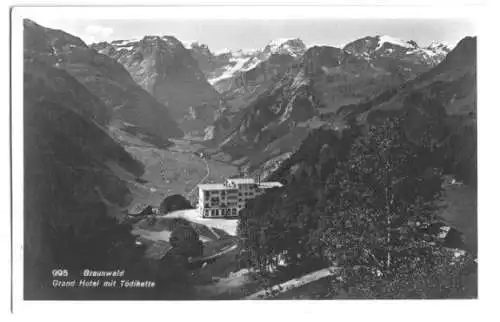 Ansichtskarte, Braunwald, Grand Hotel mit Tödikette, 1927