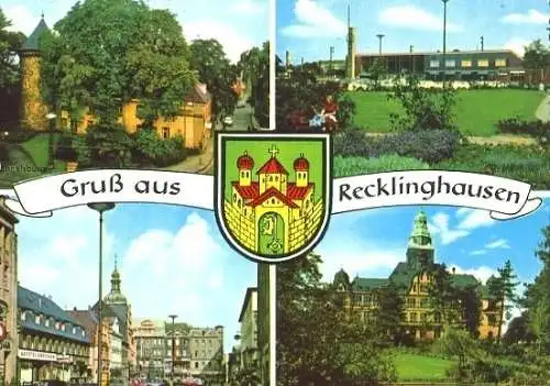 Ansichtskarte, Recklinghausen, 4 Abb., Teilansichten, ca. 1968