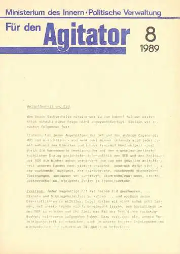 drei Agitationsblätter der politischen Verwaltung des MdI aus dem Jahr 1989