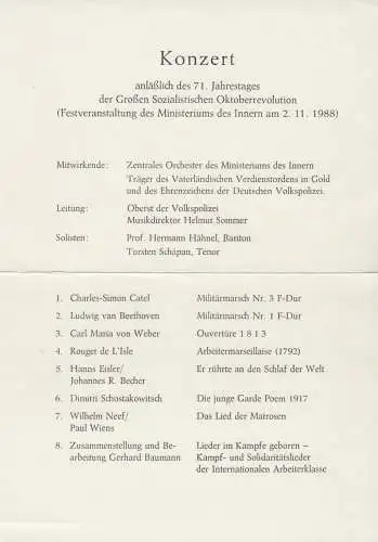 Programmzettel, Konzert im MdI anläßlich des 71 Jahrestages der GSO, 2.11.88