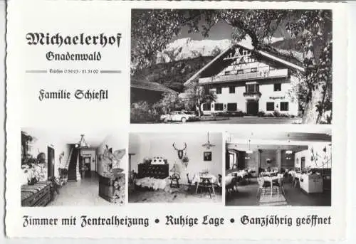 AK, Gnadenwald Tirol, Michaelerhof, Familie Schiestl, vier Abb., um 1963