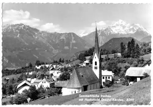 AK, Irschen, Drautal, Kärnten, Teilansicht mit Kirche und Hochstadel, 1968