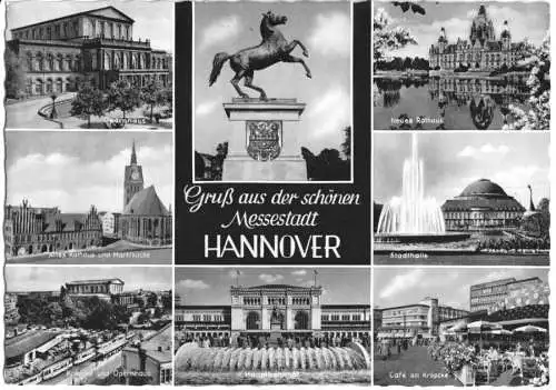 Ansichtskarte, Hannover, acht Abb., Messestadt Hannover, um 1958