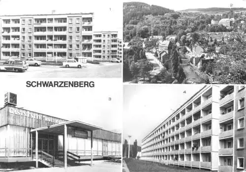 Ansichtskarte, Schwarzenberg, vier Abb., Neubaugebiet, 1980