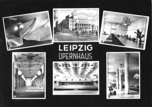 Ansichtskarte, Leipzig, Opernhaus, sechs Abb., gestaltet, 1966