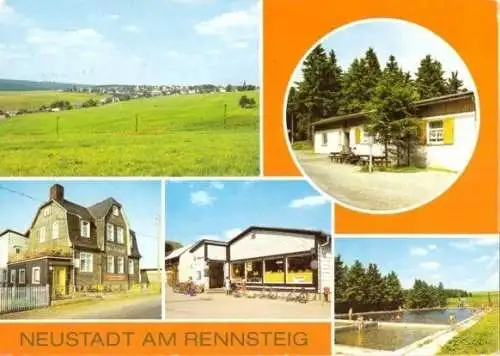 AK, Neustadt am Rennsteig Kr. Ilmenau, 5 Abb., u.a. Konsum Einkaufszentrum, 1990