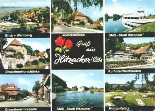 AK, Hitzacker Elbe, 8 Abb., u.a. Minigolfplatz, um 1974