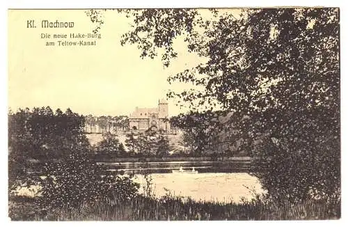 Ansichtskarte, Kleinmachnow, Die neue Hake-Burg am Teltow-Kanal, um 1914