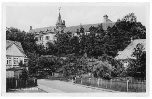 AK, Ilsenburg Harz, Straßenpartie mit Blick zum Schloß, 1951