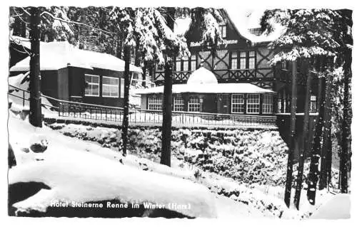 Ansichtskarte, Wernigerode Harz, Hotel Steinerne Renne, Winteransicht, 1959