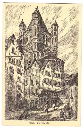 Ansichtskarte, Köln, St. Martin, Künstlerkarte, um 1930