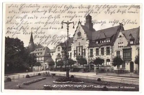 Ansichtskarte, Neuwied, Moltkeplatz mit Kreishaus, 1930