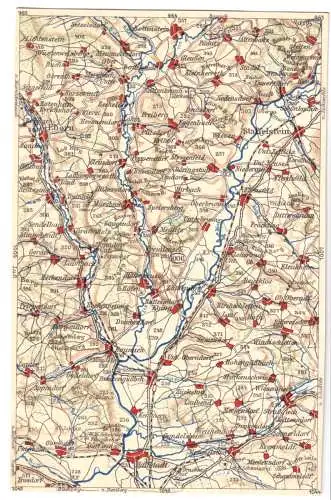 AK mit Landkarte, Areal westlich und südlich von Staffelstein, um 1923 