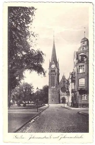 Ansichtskarte, Gießen, Johannesstr. mit Johanneskirche, 1912