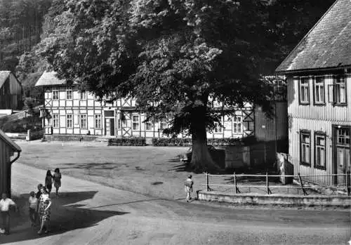 Ansichtskarte, Stiege Harz, Karl-Marx-Platz mit Gaststätte, 1970