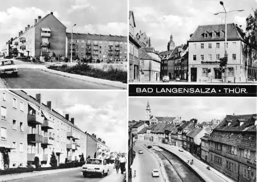 Ansichtskarte, Bad Langensalza, vier Straßenansichten, 1974