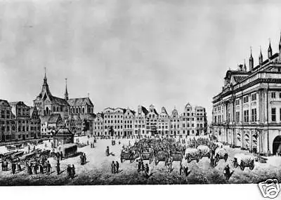 Ansichtskarte, Rostock, Neuer Markt um 1840, nach einer Lithogr.