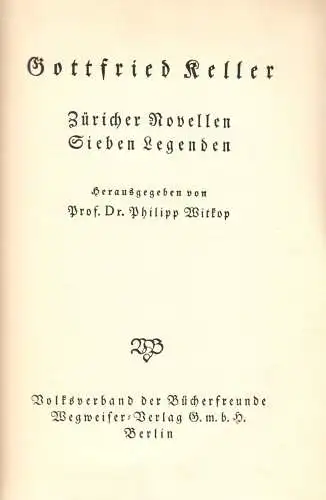 Keller, Gottfried; Züricher Novellen, Sieben Legenden, um 1920