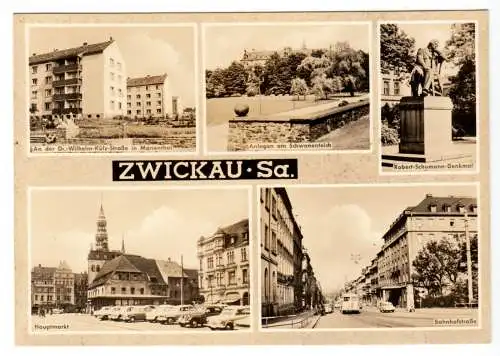 Ansichtskarte, Zwickau Sa., fünf Abb., gestaltet, 1964