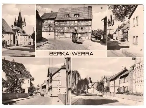 Ansichtskarte, Berka Werra, fünf Straßenansichten, 1972