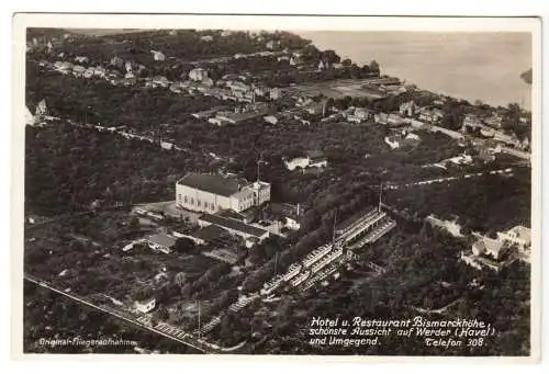 Ansichtskarte, Werder Havel, Luftbildteilansicht mit Bismarkhöhe, 1934