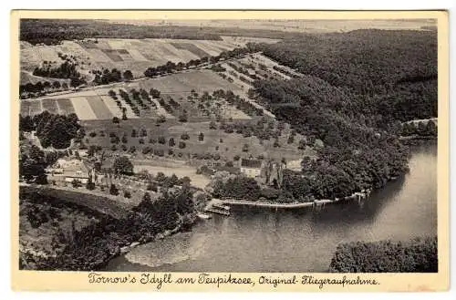 Ansichtskarte, Teupitz, Gaststätte Tornow's Idyll am Teupitzsee, Luftbild, um 1933