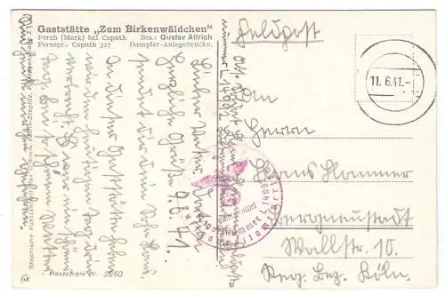 AK, Ferch Kr. Potsdam, Gaststätte "Zum Birkenwäldchen", 1941, Feldpoststempel