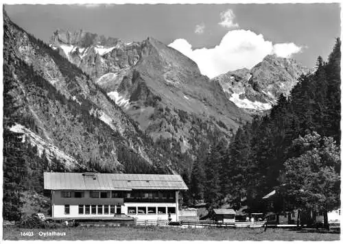 Ansichtskarte, Oytal, Oytalhaus mit Schneck und Gr. Wilde bei Oberstdorf, um 1965