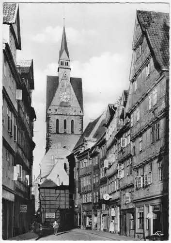 Ansichtskarte, Hannover, Kramerstr. mit Marktkirche, 1958