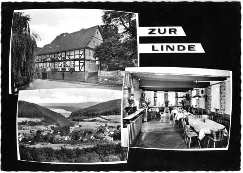 AK, Lippoldsberg Oberweserbergland, Gasthof Zur Linde, drei Abb., um 1965