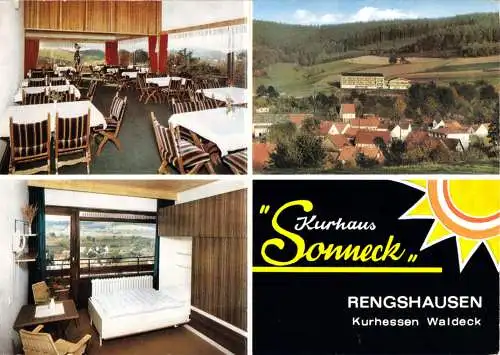 Ansichtskarte, Rengshausen Waldeck, Kurhaus "Sonneck", drei Abb., um 1975