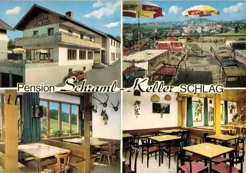 Ansichtskarte, Schlag - Grafenau, Gasthof - Pension Schraml-Keller, vier Abb., 1970